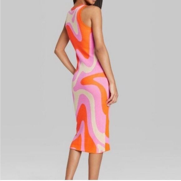 Wild Fable Orange and Pink Halter Bodycon Midi Dress - Picture 2 of 2